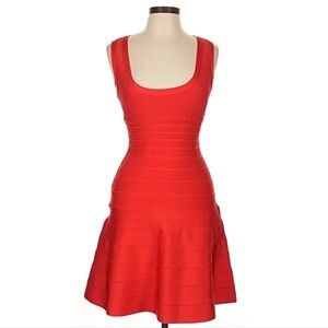 Hervé Léger Coral Poppy Bandage Fit & Flare Dress – Size L – MSRP $1,090